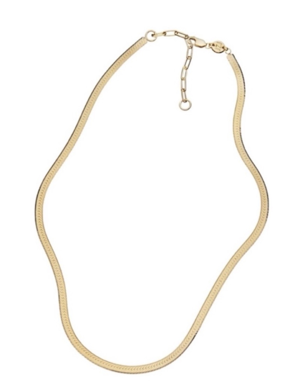 NWT Jennifer Zeuner Karli Herringbone Chain Necklace Gold Plated Flat 14k 16-18"
